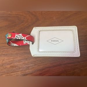Fossil leather travel Luggage tag like new red white